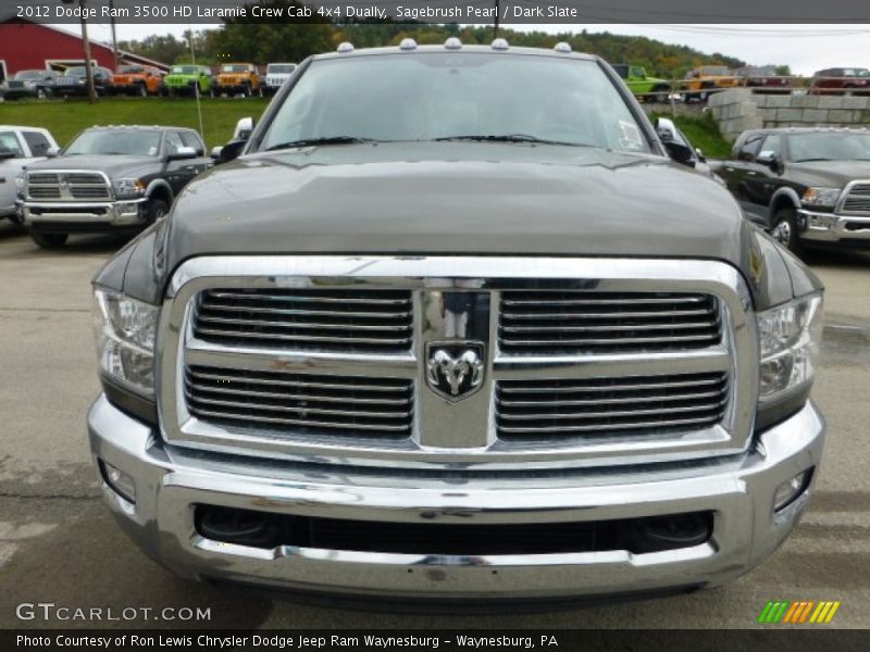 Sagebrush Pearl / Dark Slate 2012 Dodge Ram 3500 HD Laramie Crew Cab 4x4 Dually