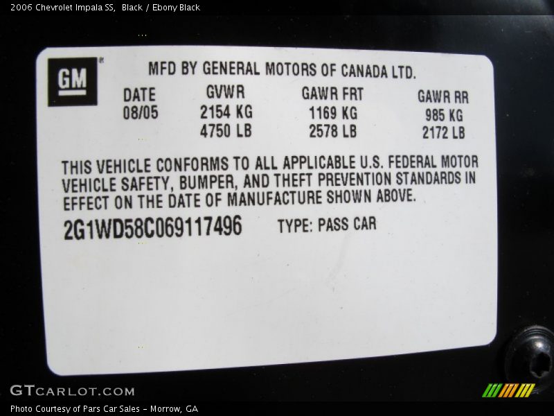 Black / Ebony Black 2006 Chevrolet Impala SS