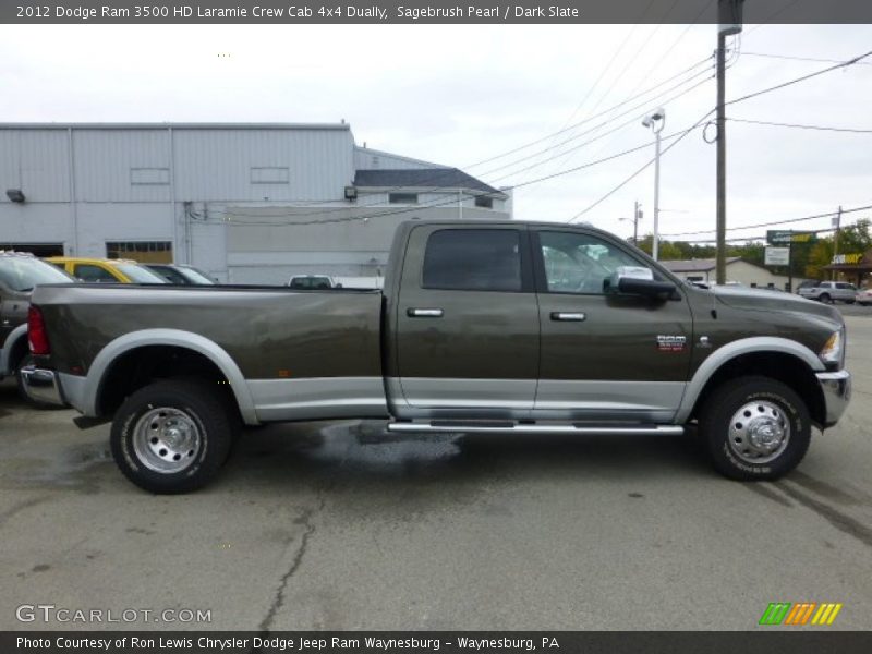 Sagebrush Pearl / Dark Slate 2012 Dodge Ram 3500 HD Laramie Crew Cab 4x4 Dually