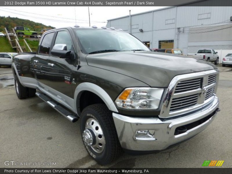Sagebrush Pearl / Dark Slate 2012 Dodge Ram 3500 HD Laramie Crew Cab 4x4 Dually