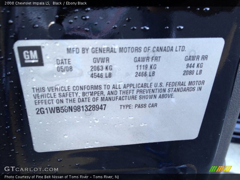 Black / Ebony Black 2008 Chevrolet Impala LS