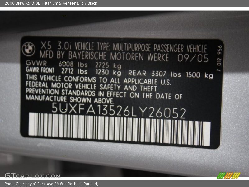 Titanium Silver Metallic / Black 2006 BMW X5 3.0i