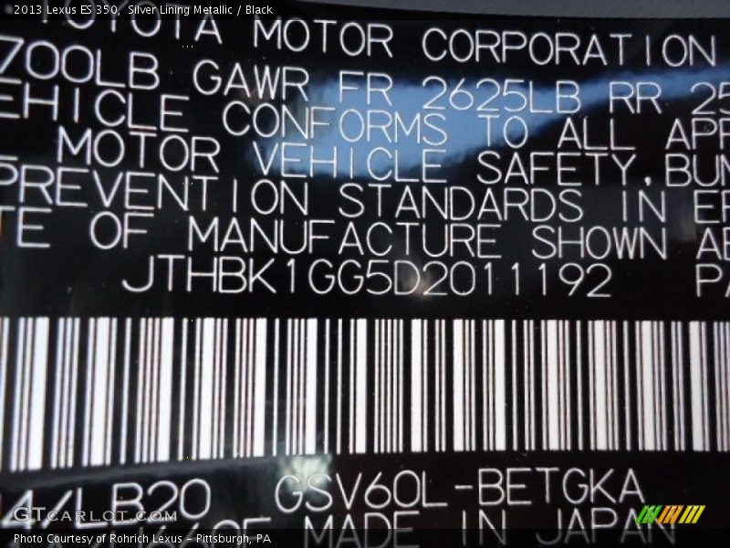 Silver Lining Metallic / Black 2013 Lexus ES 350