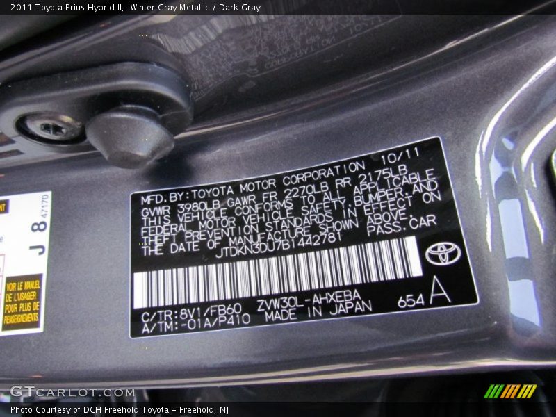 Winter Gray Metallic / Dark Gray 2011 Toyota Prius Hybrid II