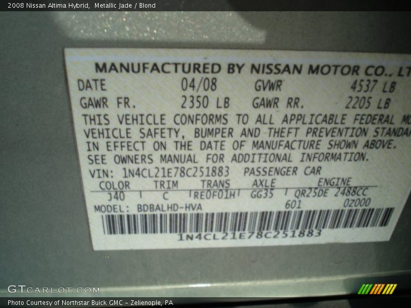 Metallic Jade / Blond 2008 Nissan Altima Hybrid