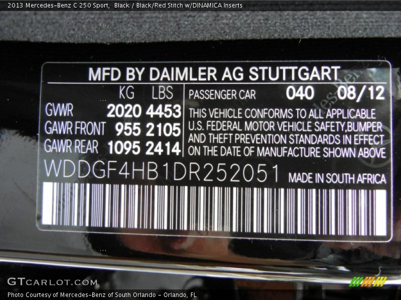 2013 C 250 Sport Black Color Code 040