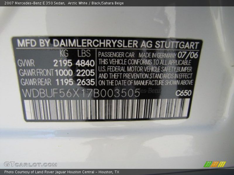 Arctic White / Black/Sahara Beige 2007 Mercedes-Benz E 350 Sedan