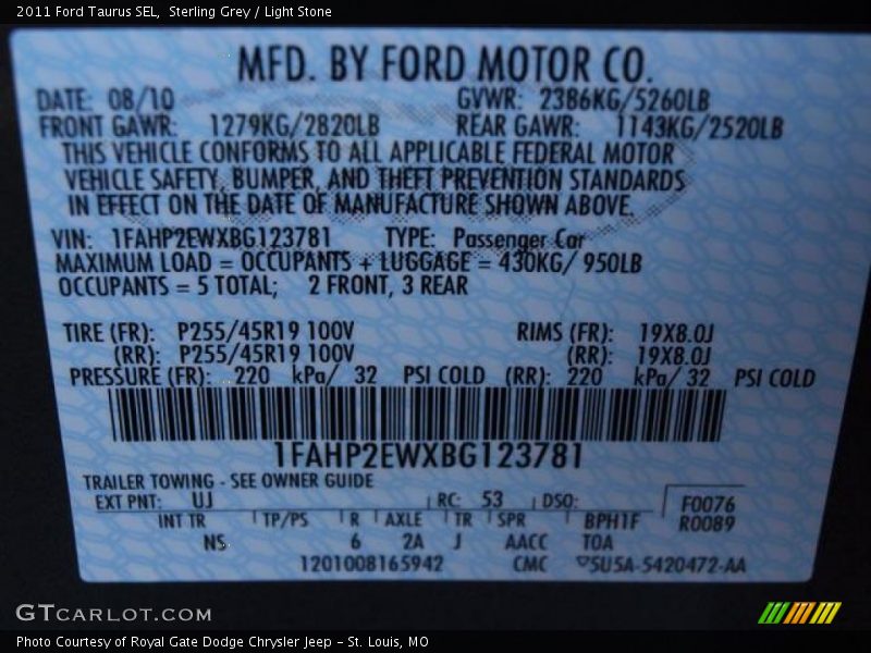 Sterling Grey / Light Stone 2011 Ford Taurus SEL