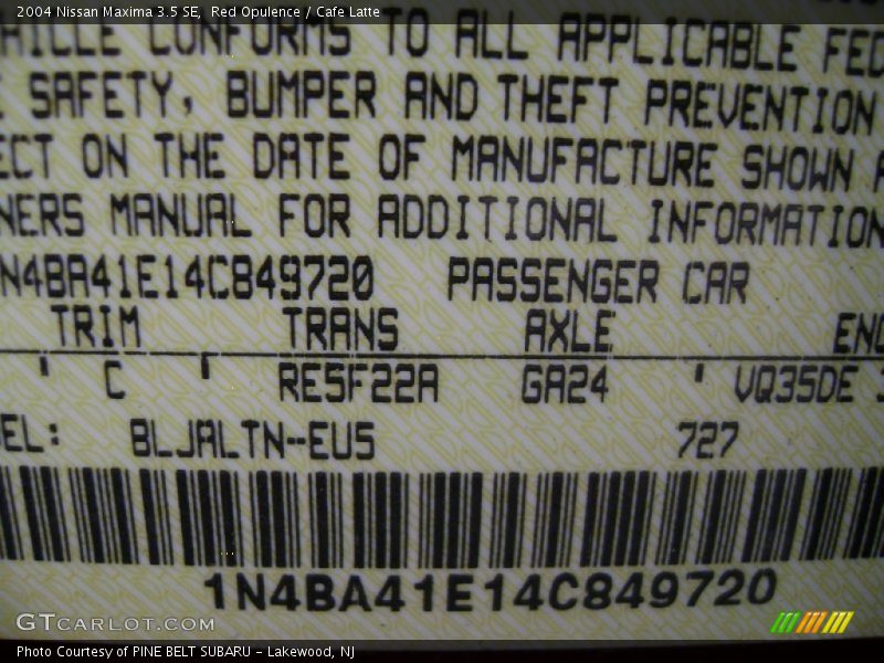 Red Opulence / Cafe Latte 2004 Nissan Maxima 3.5 SE