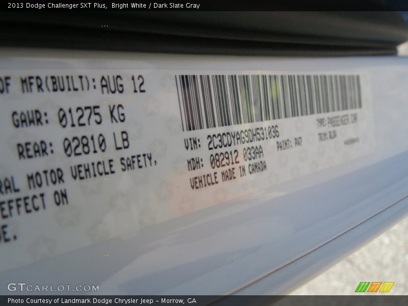 Bright White / Dark Slate Gray 2013 Dodge Challenger SXT Plus