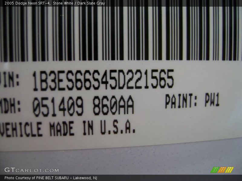 Stone White / Dark Slate Gray 2005 Dodge Neon SRT-4