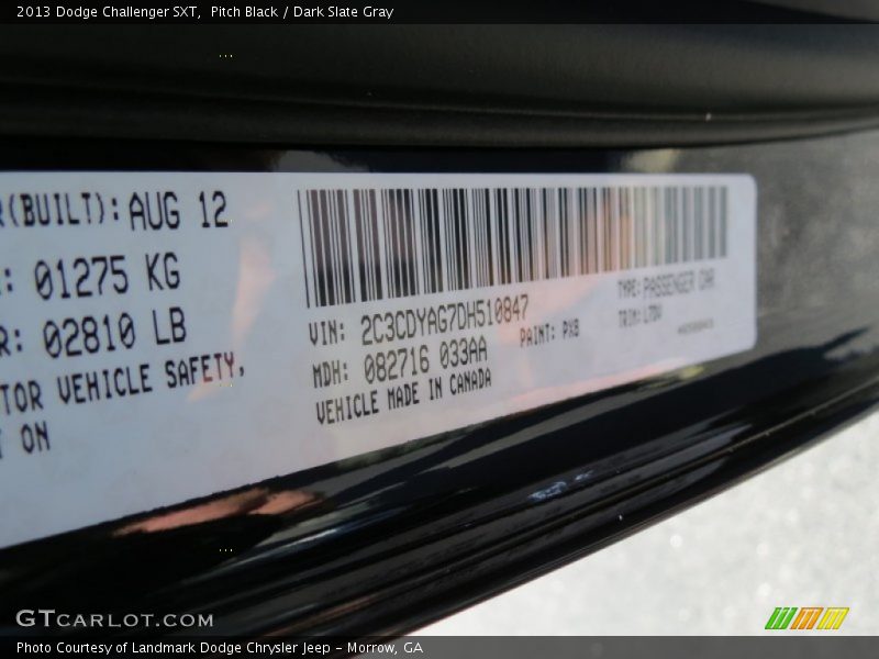 Pitch Black / Dark Slate Gray 2013 Dodge Challenger SXT