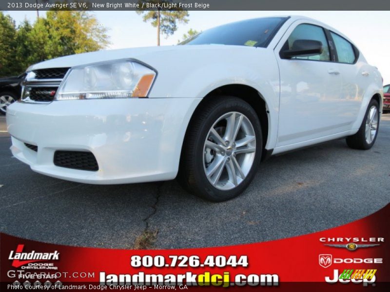 New Bright White / Black/Light Frost Beige 2013 Dodge Avenger SE V6
