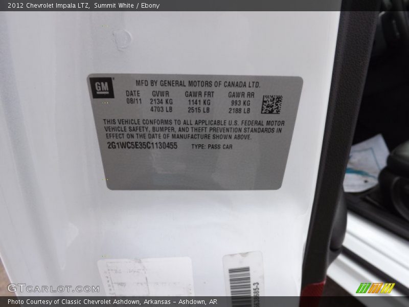 Summit White / Ebony 2012 Chevrolet Impala LTZ