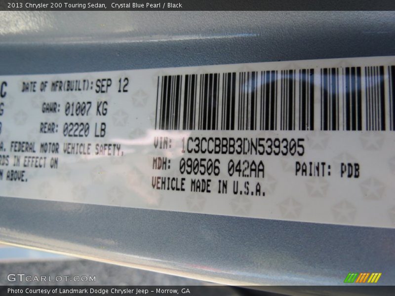 Crystal Blue Pearl / Black 2013 Chrysler 200 Touring Sedan