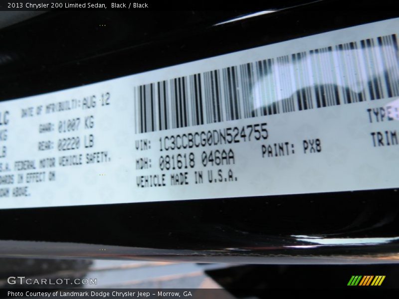 Black / Black 2013 Chrysler 200 Limited Sedan