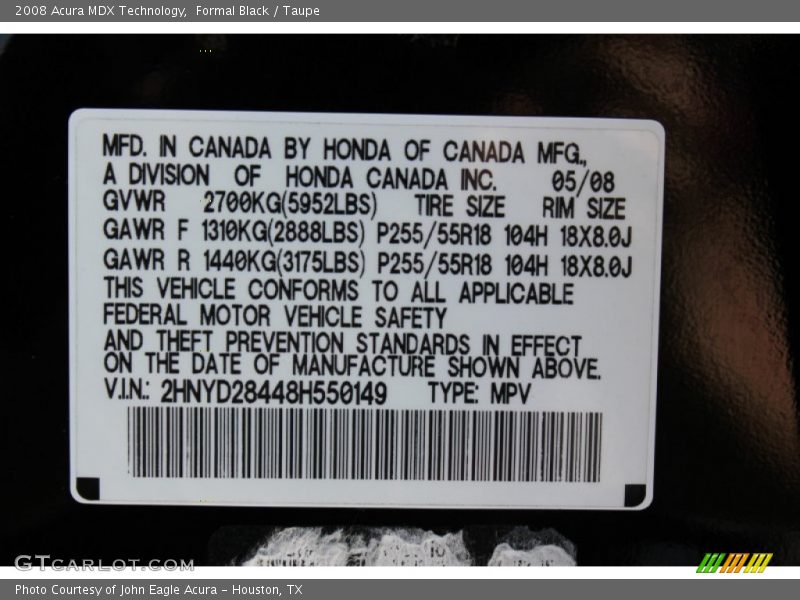 Formal Black / Taupe 2008 Acura MDX Technology