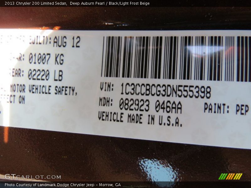 Deep Auburn Pearl / Black/Light Frost Beige 2013 Chrysler 200 Limited Sedan