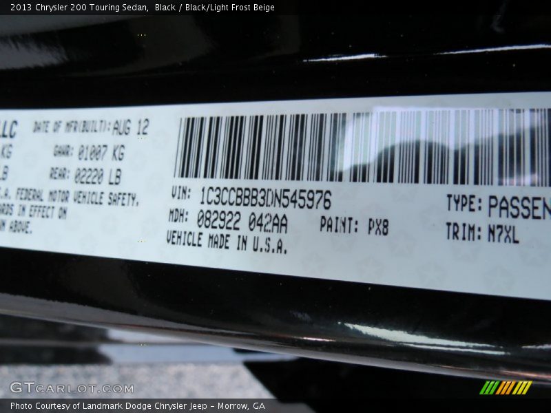 Black / Black/Light Frost Beige 2013 Chrysler 200 Touring Sedan