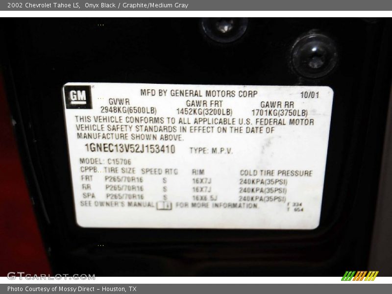 Onyx Black / Graphite/Medium Gray 2002 Chevrolet Tahoe LS