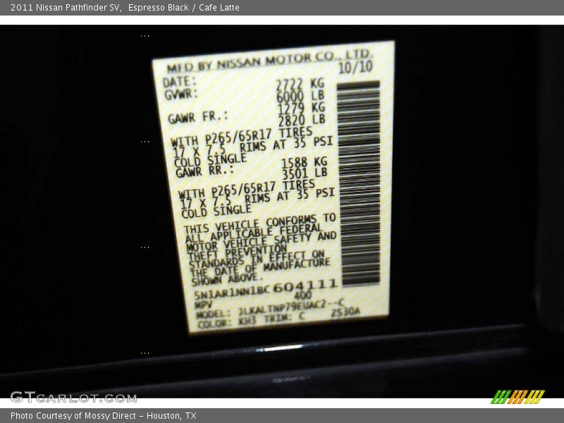 Espresso Black / Cafe Latte 2011 Nissan Pathfinder SV