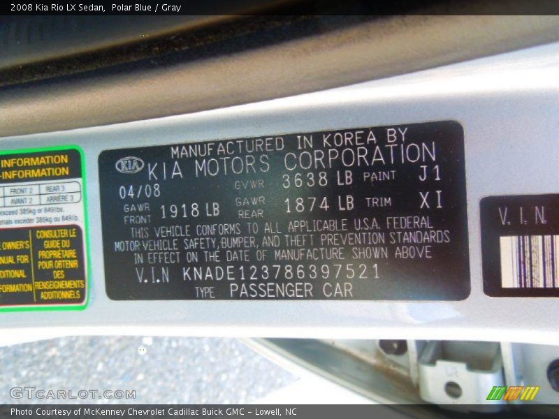 Polar Blue / Gray 2008 Kia Rio LX Sedan