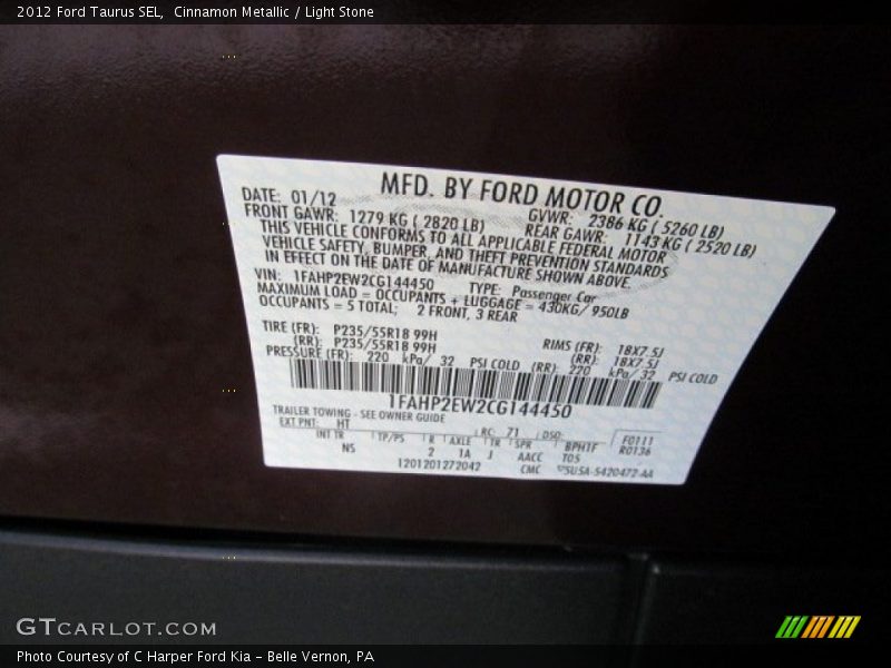 Cinnamon Metallic / Light Stone 2012 Ford Taurus SEL