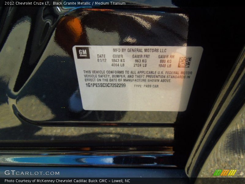 Black Granite Metallic / Medium Titanium 2012 Chevrolet Cruze LT
