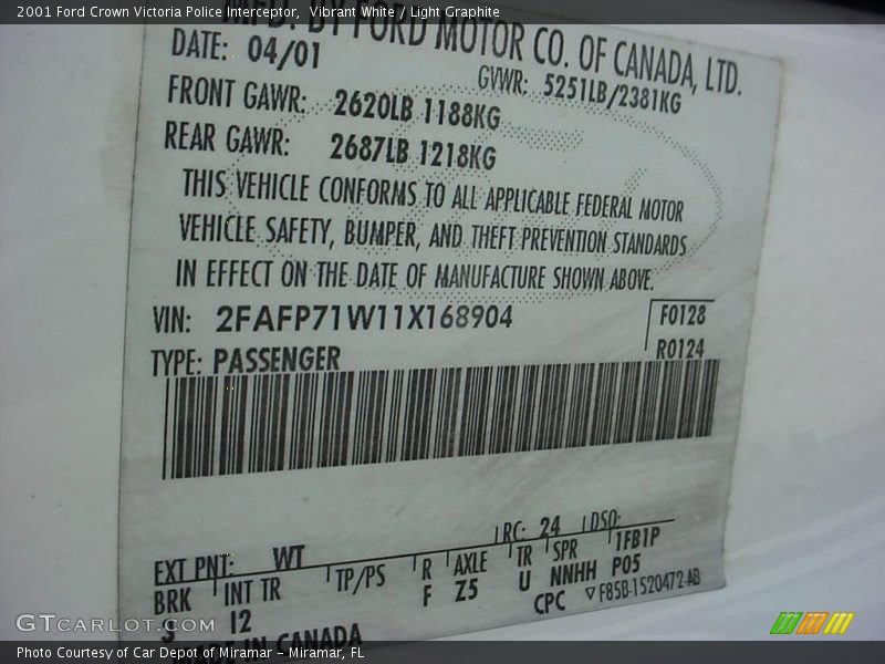 Vibrant White / Light Graphite 2001 Ford Crown Victoria Police Interceptor