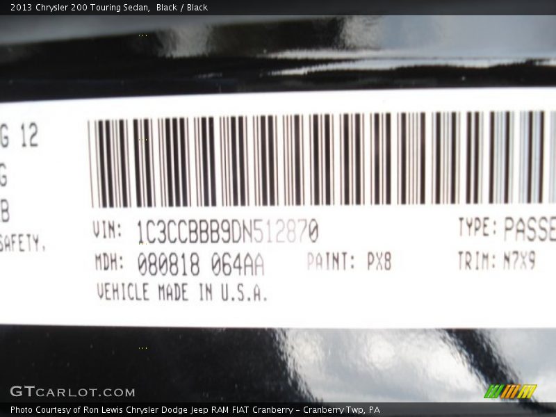 Black / Black 2013 Chrysler 200 Touring Sedan