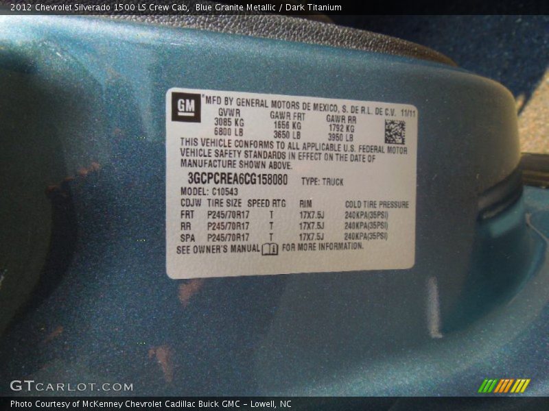 Blue Granite Metallic / Dark Titanium 2012 Chevrolet Silverado 1500 LS Crew Cab