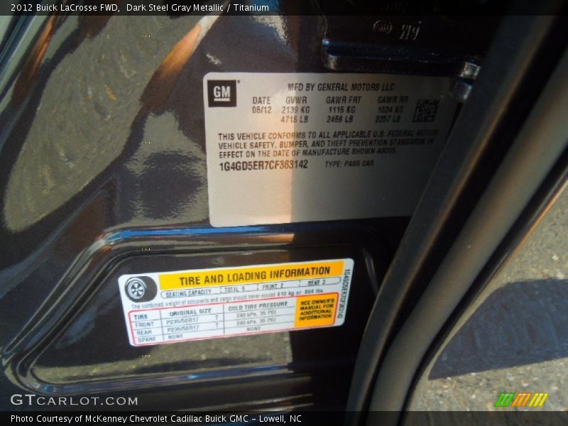 Dark Steel Gray Metallic / Titanium 2012 Buick LaCrosse FWD