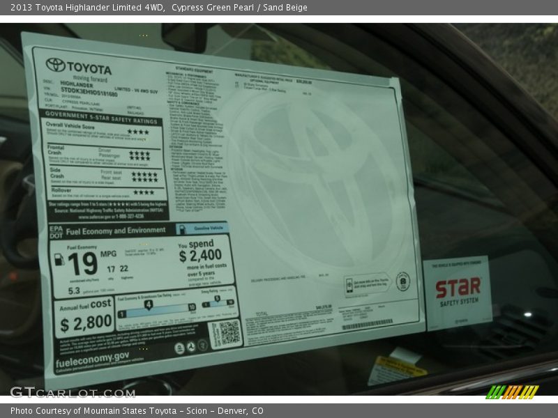 Cypress Green Pearl / Sand Beige 2013 Toyota Highlander Limited 4WD