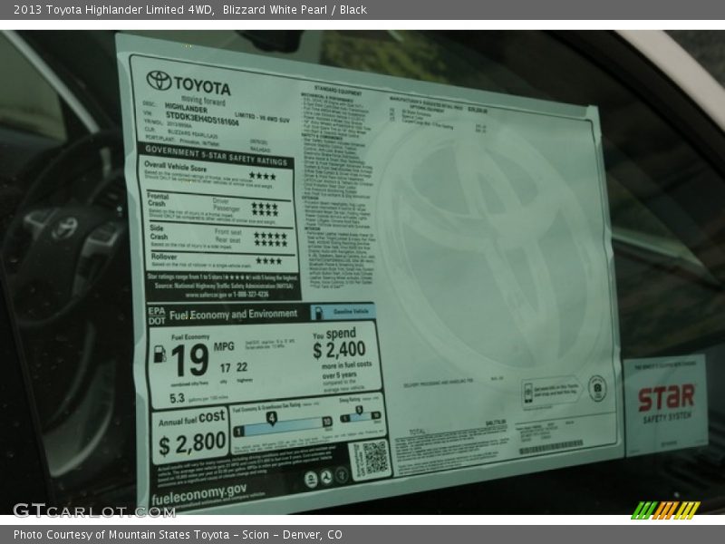Blizzard White Pearl / Black 2013 Toyota Highlander Limited 4WD