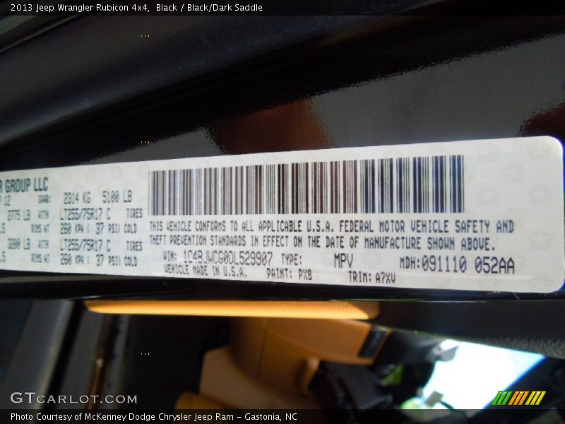 2013 Wrangler Rubicon 4x4 Black Color Code PX8