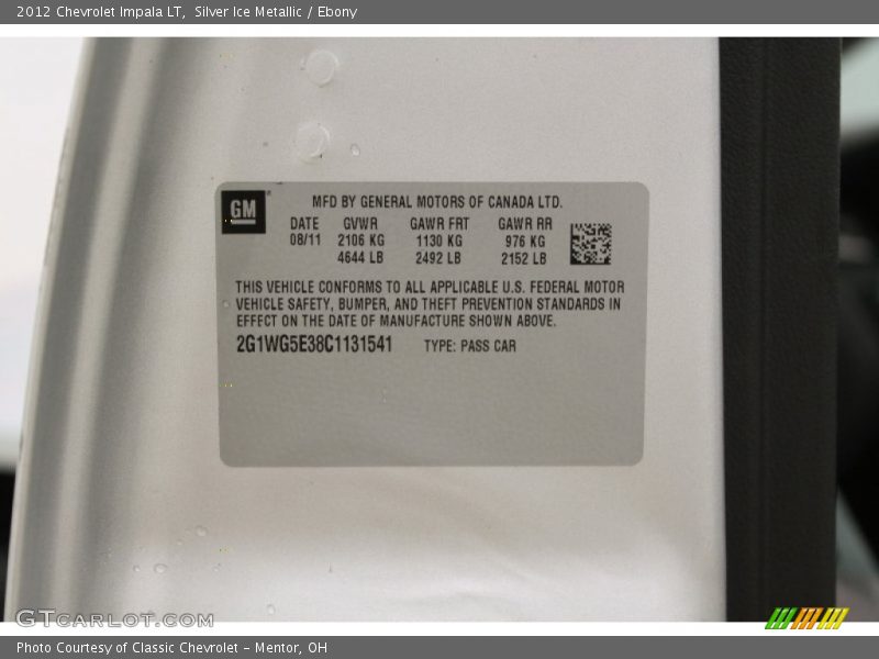 Silver Ice Metallic / Ebony 2012 Chevrolet Impala LT