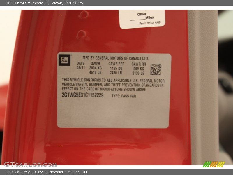 Victory Red / Gray 2012 Chevrolet Impala LT