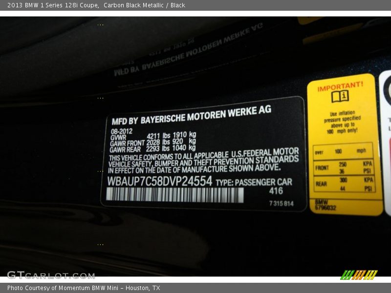 2013 1 Series 128i Coupe Carbon Black Metallic Color Code 416