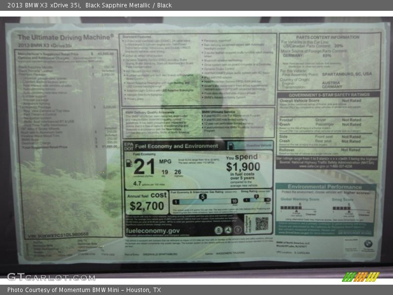 Black Sapphire Metallic / Black 2013 BMW X3 xDrive 35i