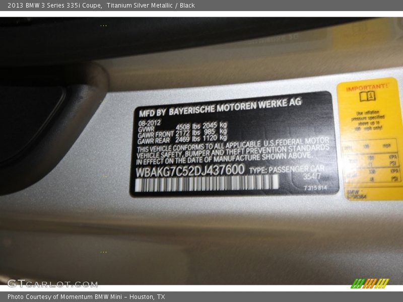Titanium Silver Metallic / Black 2013 BMW 3 Series 335i Coupe
