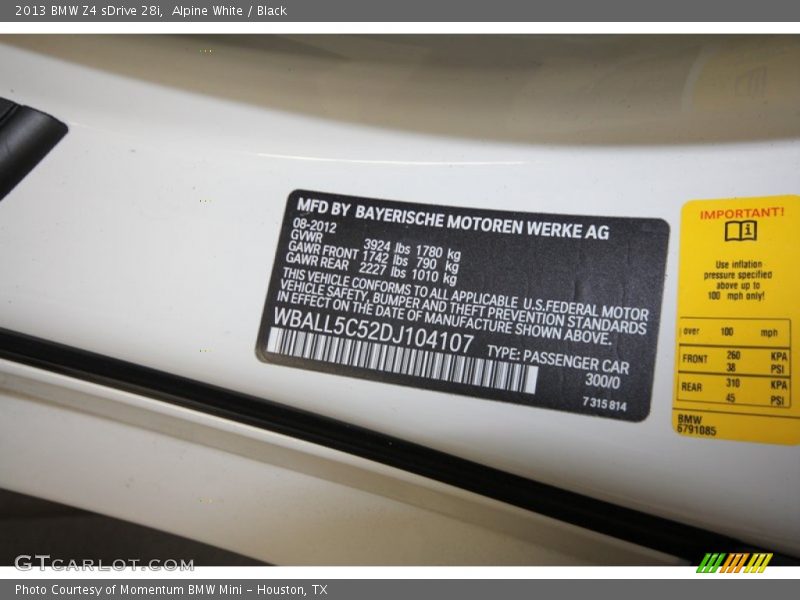 2013 Z4 sDrive 28i Alpine White Color Code 300