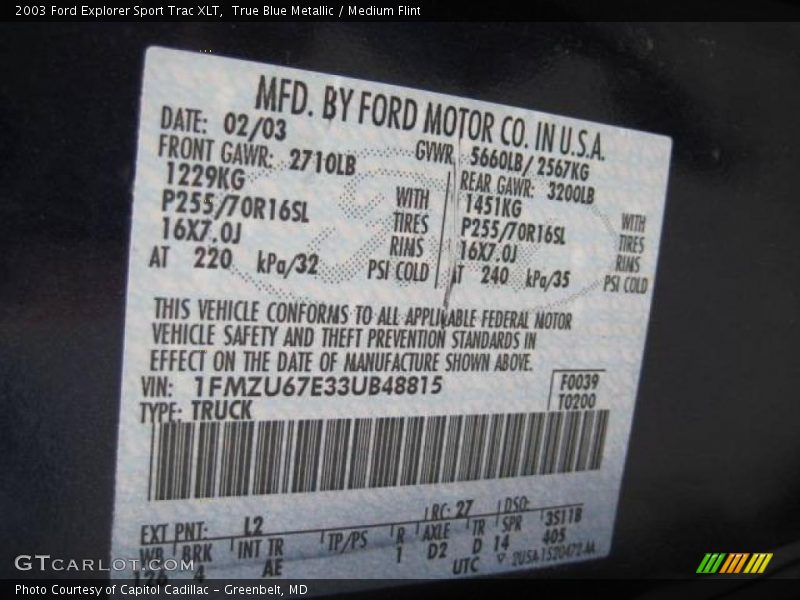 True Blue Metallic / Medium Flint 2003 Ford Explorer Sport Trac XLT