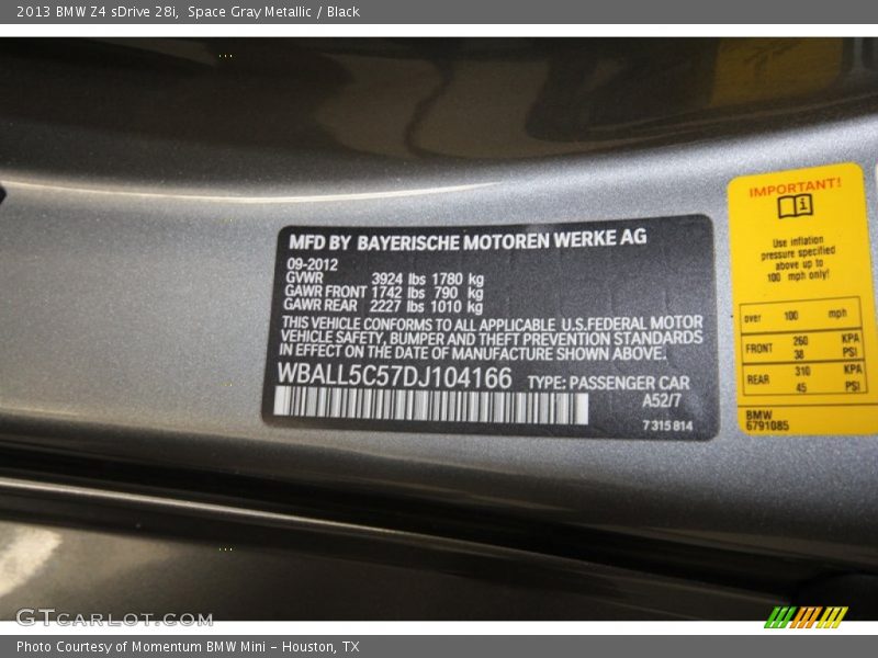 2013 Z4 sDrive 28i Space Gray Metallic Color Code A52