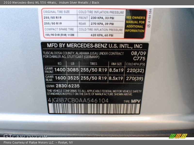 Iridium Silver Metallic / Black 2010 Mercedes-Benz ML 550 4Matic
