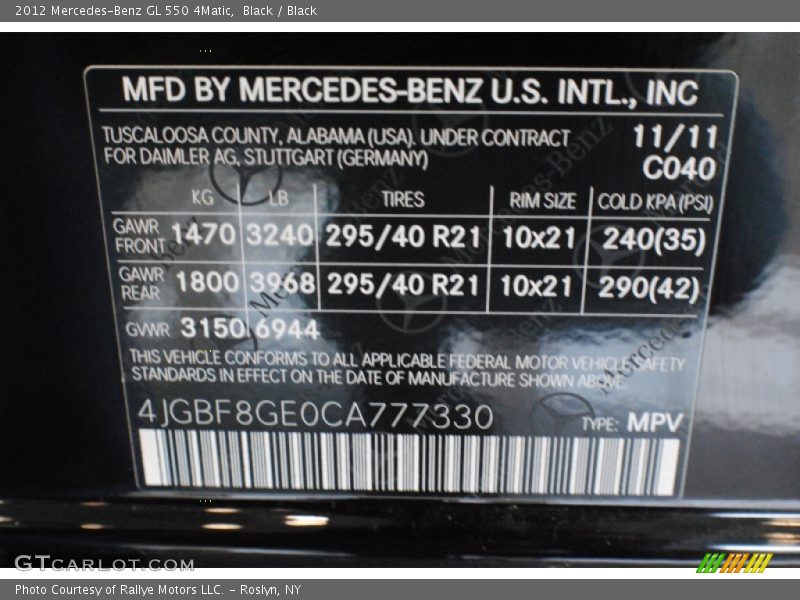 Black / Black 2012 Mercedes-Benz GL 550 4Matic