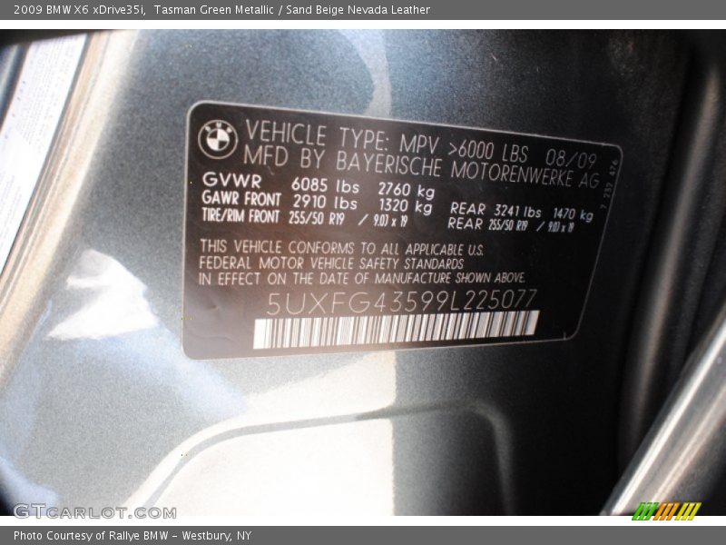 Tasman Green Metallic / Sand Beige Nevada Leather 2009 BMW X6 xDrive35i