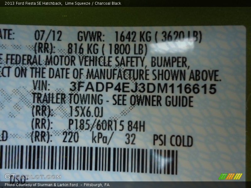 Lime Squeeze / Charcoal Black 2013 Ford Fiesta SE Hatchback