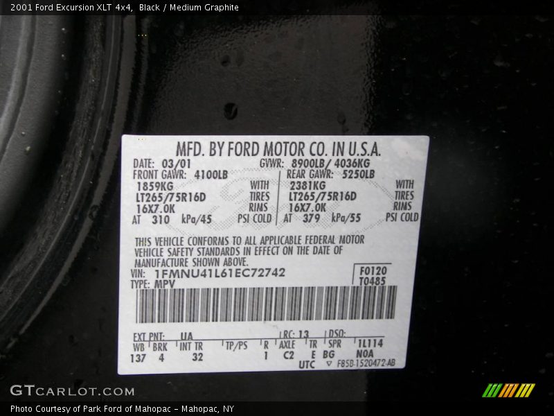 Black / Medium Graphite 2001 Ford Excursion XLT 4x4