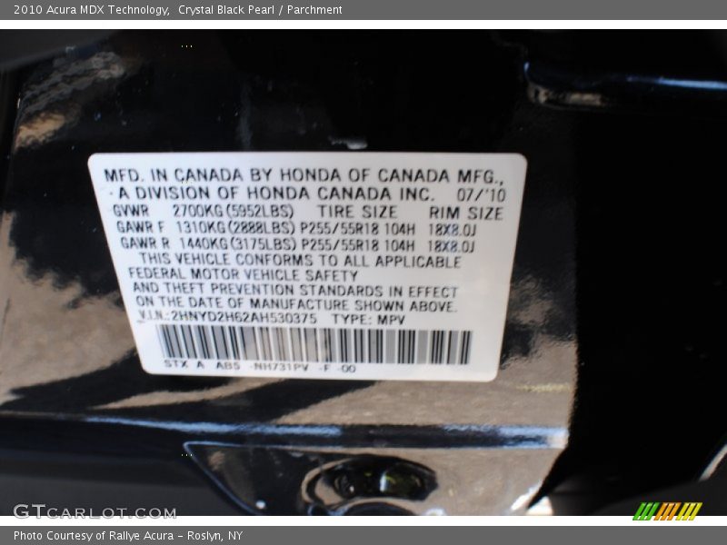Crystal Black Pearl / Parchment 2010 Acura MDX Technology