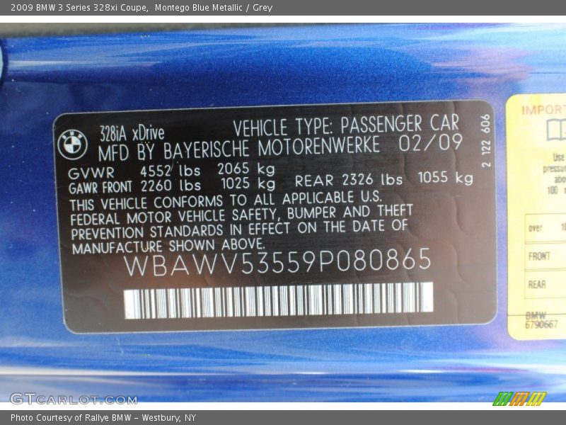 Montego Blue Metallic / Grey 2009 BMW 3 Series 328xi Coupe